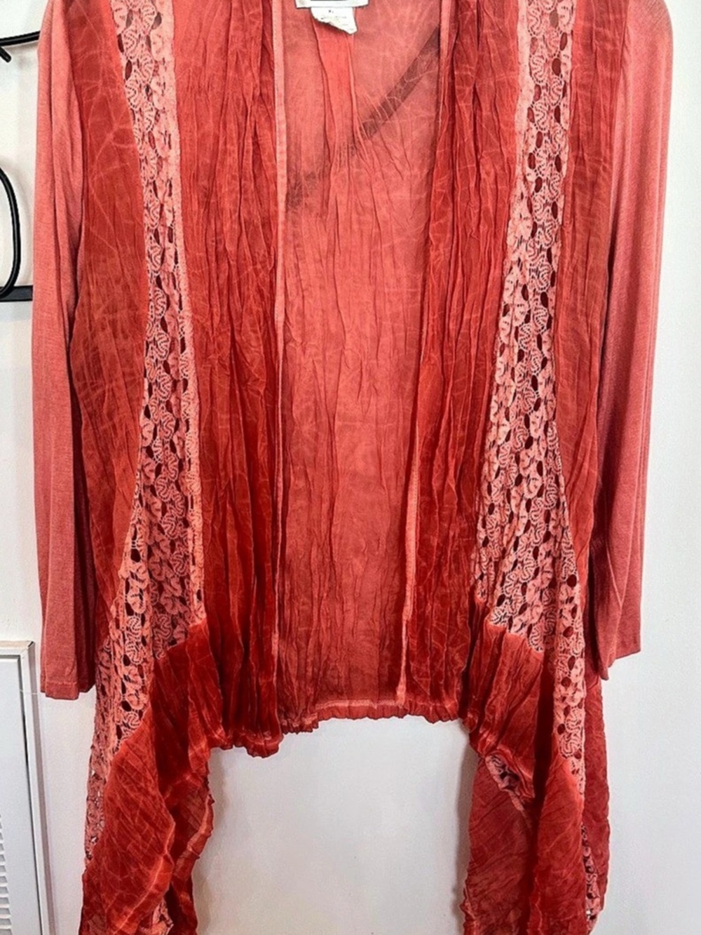 Ana A. Lace Panel Draped Cardigan in a muted orange Size XL